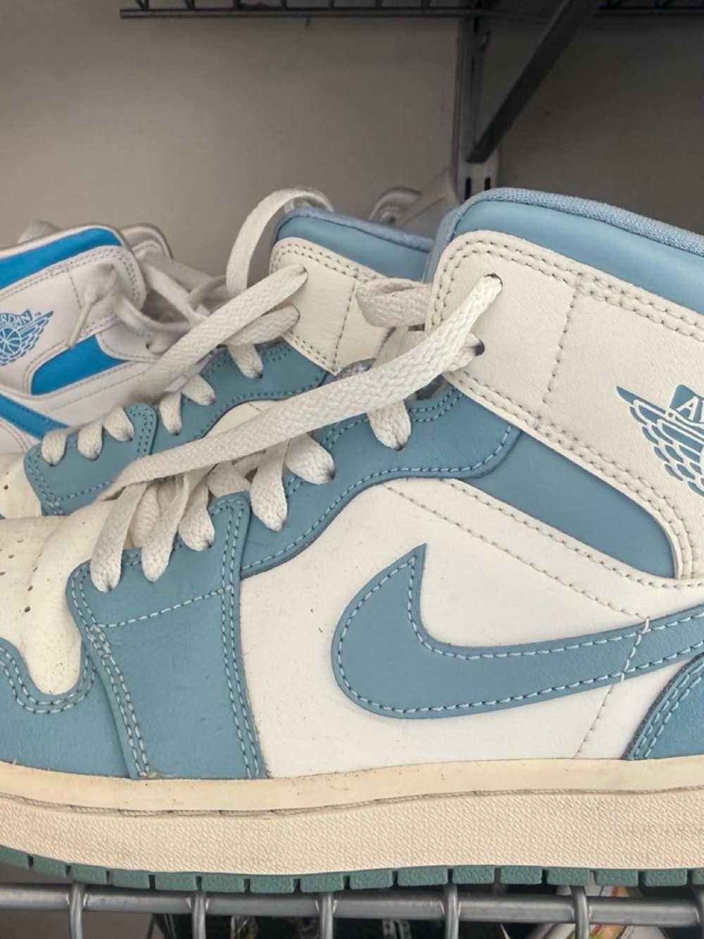 Air Jordan High-Top Sneakers in White and Light Blue